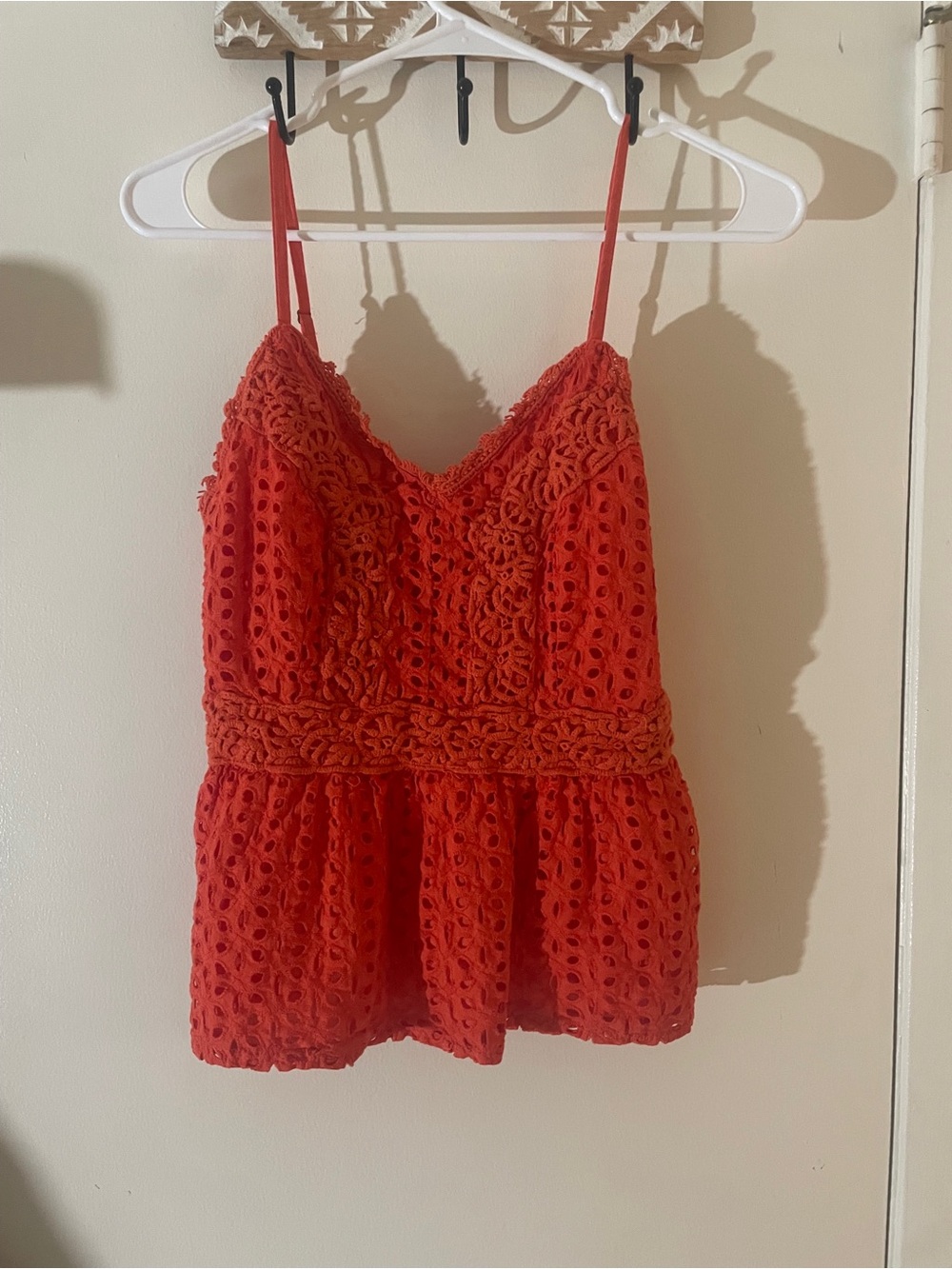 Japna Orange Eyelet Crochet Peplum Cami Tank | Large | 100% Cotton - Picture 4 of 15